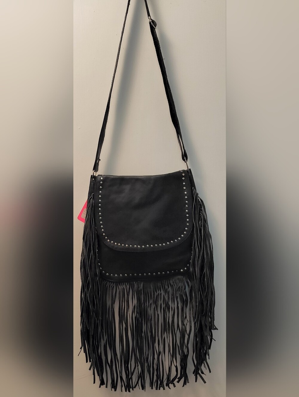 Black Fringe Studded Shoulder Bag for Women